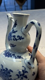 A Chinese blue and white 'Floral' ewer, Transitional period