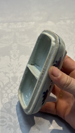 A Chinese blue and white betel nut box and cover with floral design, Wanli