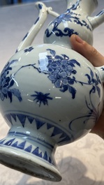 A Chinese blue and white 'Floral' ewer, Transitional period