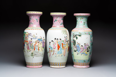 Eight Chinese famille rose vases, Qianlong and Jing De Zhen 景德鎮 marks, 20th C.