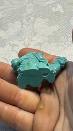 A complete set of 12 Chinese carved turquoise 'Children at Play with the Zodiac Animals' figures on wooden stands, Republic
