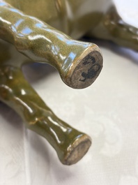 A Chinese teadust-glazed model of a horse on a wooden stand, Republic