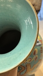 A Chinese famille rose turquoise-ground 'Dragon' vase, 19th C.
