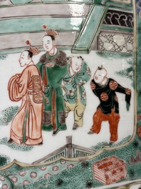 A pair of large Chinese famille verte 'Birthday Celebration of Guo Ziyi 郭子儀祝壽' baluster vases, Kangxi
