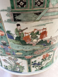 A pair of large Chinese famille verte 'Birthday Celebration of Guo Ziyi 郭子儀祝壽' baluster vases, Kangxi