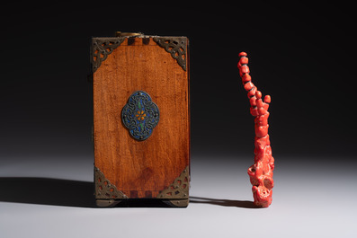 A group of eleven Chinese decorative objects, including bronze, cloisonn&eacute;, wood, and silk, 20th C.