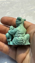 A complete set of 12 Chinese carved turquoise 'Children at Play with the Zodiac Animals' figures on wooden stands, Republic