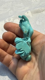 A complete set of 12 Chinese carved turquoise 'Children at Play with the Zodiac Animals' figures on wooden stands, Republic