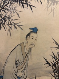 Bao Dong 包棟 (19th C.): 'Sage among Bamboo', ink and colour on paper, Daoguang/Tongzhi