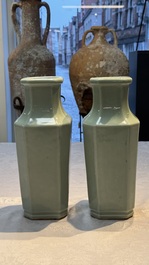 A pair of Chinese celadon-glazed octagonal vases, Xuantong mark and of the period