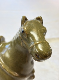 A Chinese teadust-glazed model of a horse on a wooden stand, Republic