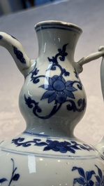 A Chinese blue and white 'Floral' ewer, Transitional period