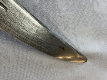 A Chinese palace guard sword 'Dao' inscribed 'Da Nei Shi Wei 大內侍衛', with lacquered wooden scabbard and gilt-bronze 'Dragon' mounts, Qing