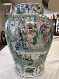 A pair of large Chinese famille verte 'Birthday Celebration of Guo Ziyi 郭子儀祝壽' baluster vases, Kangxi