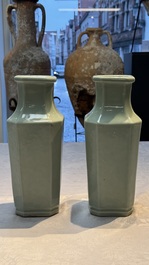 A pair of Chinese celadon-glazed octagonal vases, Xuantong mark and of the period