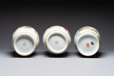 Eight Chinese famille rose vases, Qianlong and Jing De Zhen 景德鎮 marks, 20th C.
