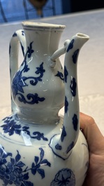 A Chinese blue and white 'Floral' ewer, Transitional period