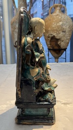 A Chinese fahua-glazed biscuit figure of Zhenwu, Ming