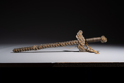 A group of eleven Chinese decorative objects, including bronze, cloisonn&eacute;, wood, and silk, 20th C.