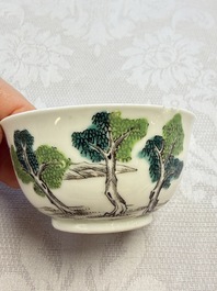 A rare Chinese famille rose erotic 'Milkmaid' cup and saucer, Qianlong, ca. 1740