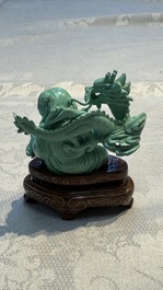 A complete set of 12 Chinese carved turquoise 'Children at Play with the Zodiac Animals' figures on wooden stands, Republic