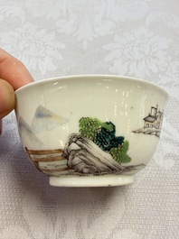 A rare Chinese famille rose erotic 'Milkmaid' cup and saucer, Qianlong, ca. 1740