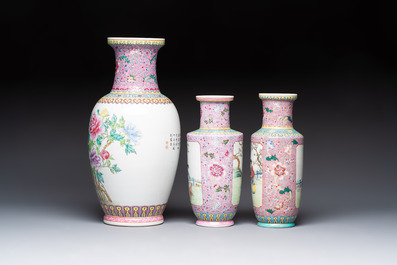 Eight Chinese famille rose vases, Qianlong and Jing De Zhen 景德鎮 marks, 20th C.