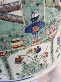 A pair of large Chinese famille verte 'Birthday Celebration of Guo Ziyi 郭子儀祝壽' baluster vases, Kangxi