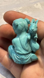 A complete set of 12 Chinese carved turquoise 'Children at Play with the Zodiac Animals' figures on wooden stands, Republic