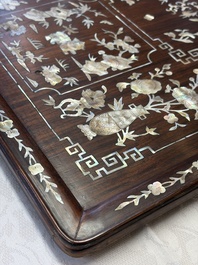 A Vietnamese mother-of-pearl-inlaid hardwood tray and a wooden plaque, 19th C.
