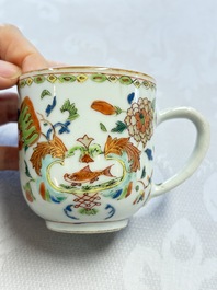 A Chinese famille rose 'Madame de Pompadour' cup and saucer, Qianlong, ca. 1745