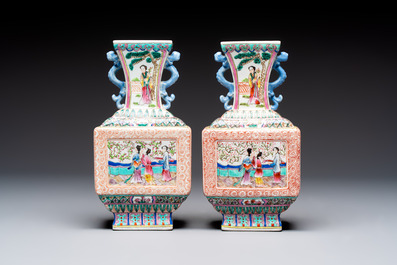 Four pairs of Chinese famille rose vases, 20th C.