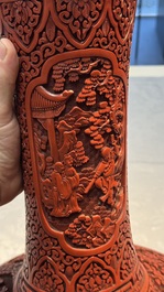 A pair of Chinese cinnabar lacquer 'Xi Xiang Ji' 'Tianqiu Ping' vases, 20th C.