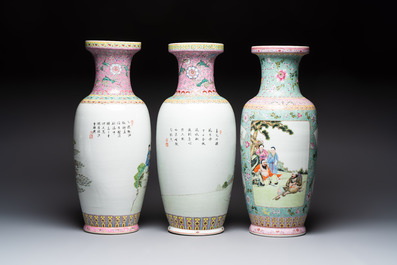 Eight Chinese famille rose vases, Qianlong and Jing De Zhen 景德鎮 marks, 20th C.