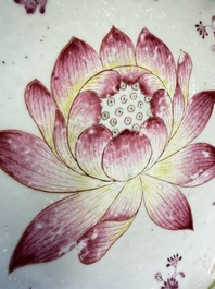 A rare pair of Chinese famille rose 'Lotus' plates, Qianlong