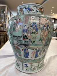 A pair of large Chinese famille verte 'Birthday Celebration of Guo Ziyi 郭子儀祝壽' baluster vases, Kangxi