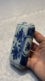 A Chinese blue and white betel nut box and cover with floral design, Wanli