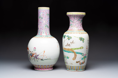 Eight Chinese famille rose vases, Qianlong and Jing De Zhen 景德鎮 marks, 20th C.