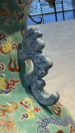 A Chinese famille rose turquoise-ground 'Dragon' vase, 19th C.