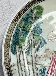 A rare Chinese famille rose erotic 'Milkmaid' cup and saucer, Qianlong, ca. 1740