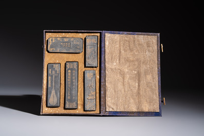 Four sets of Chinese ink cakes in their original boxes, Hu Kaiwen 胡開文 marks, 20th C.