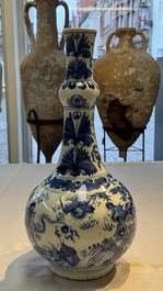 A rare Chinese blue and white bottle vase with narrative design, Transitional period