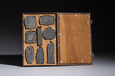 Four sets of Chinese ink cakes in their original boxes, Hu Kaiwen 胡開文 marks, 20th C.