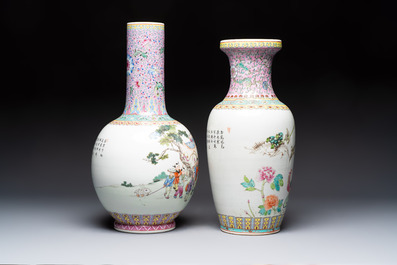 Eight Chinese famille rose vases, Qianlong and Jing De Zhen 景德鎮 marks, 20th C.