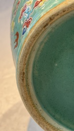A Chinese famille rose turquoise-ground 'Dragon' vase, 19th C.