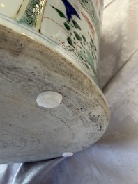 A pair of large Chinese famille verte 'Birthday Celebration of Guo Ziyi 郭子儀祝壽' baluster vases, Kangxi