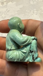 A complete set of 12 Chinese carved turquoise 'Children at Play with the Zodiac Animals' figures on wooden stands, Republic