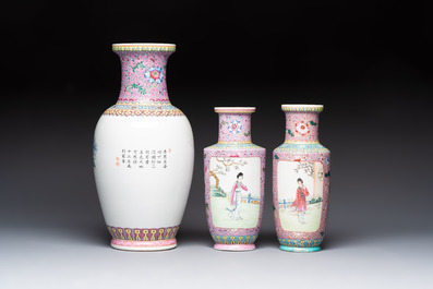 Eight Chinese famille rose vases, Qianlong and Jing De Zhen 景德鎮 marks, 20th C.