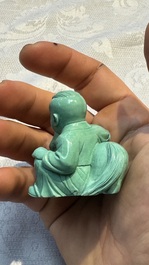A complete set of 12 Chinese carved turquoise 'Children at Play with the Zodiac Animals' figures on wooden stands, Republic