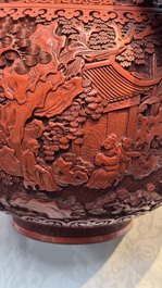 A pair of Chinese cinnabar lacquer 'Xi Xiang Ji' 'Tianqiu Ping' vases, 20th C.